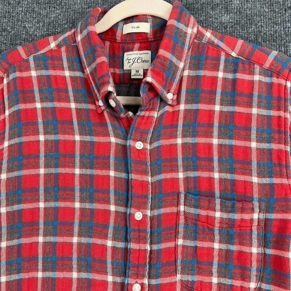 J Crew Mens Slim Double Weave Button Up Shirt Medium Plaid Gauze Long Sleeve